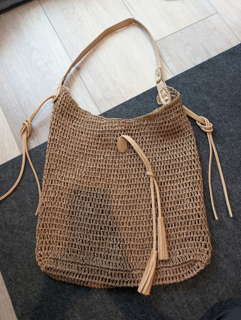 J.Jill Woven Straw Shoulder Bag in Tan